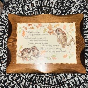 Vintage Wooden Owl Plaque with Inspirational Quote